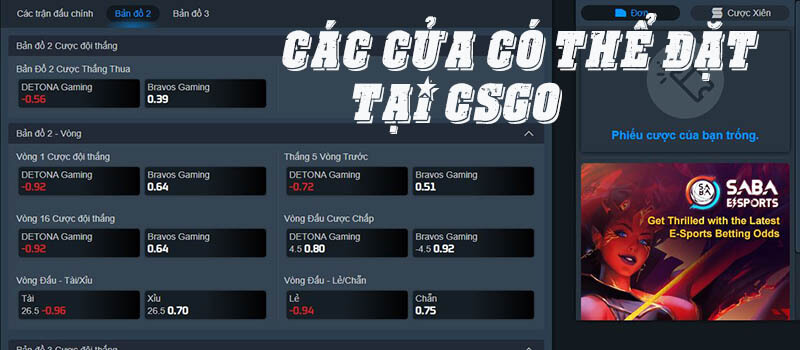 CÁC CỬA CƯỢC CÓ THỂ ĐẶT TẠI CS:GO